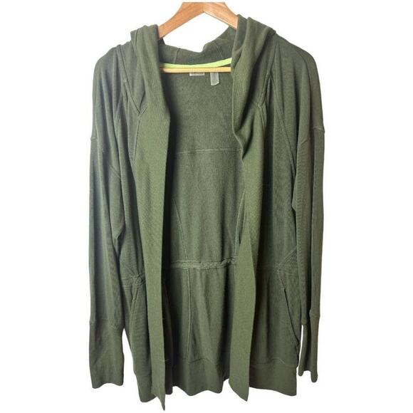 Zella Olive Green Hooded Open Front Sweatshirt Cardigan Women's Size M - Picture 1 of 5